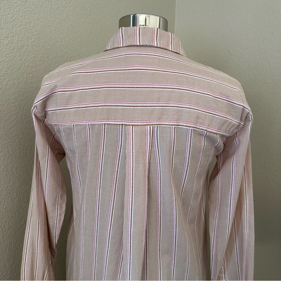Anthropologie Long Buttondown Motif Striped Pink Embroidered Striped Shirt Dress - Picture 12 of 16